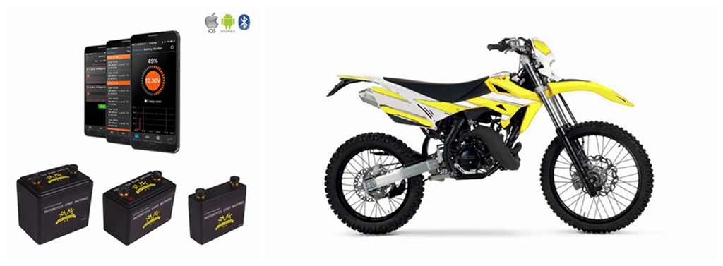 motorcycle battery with monitor for dirt bikes